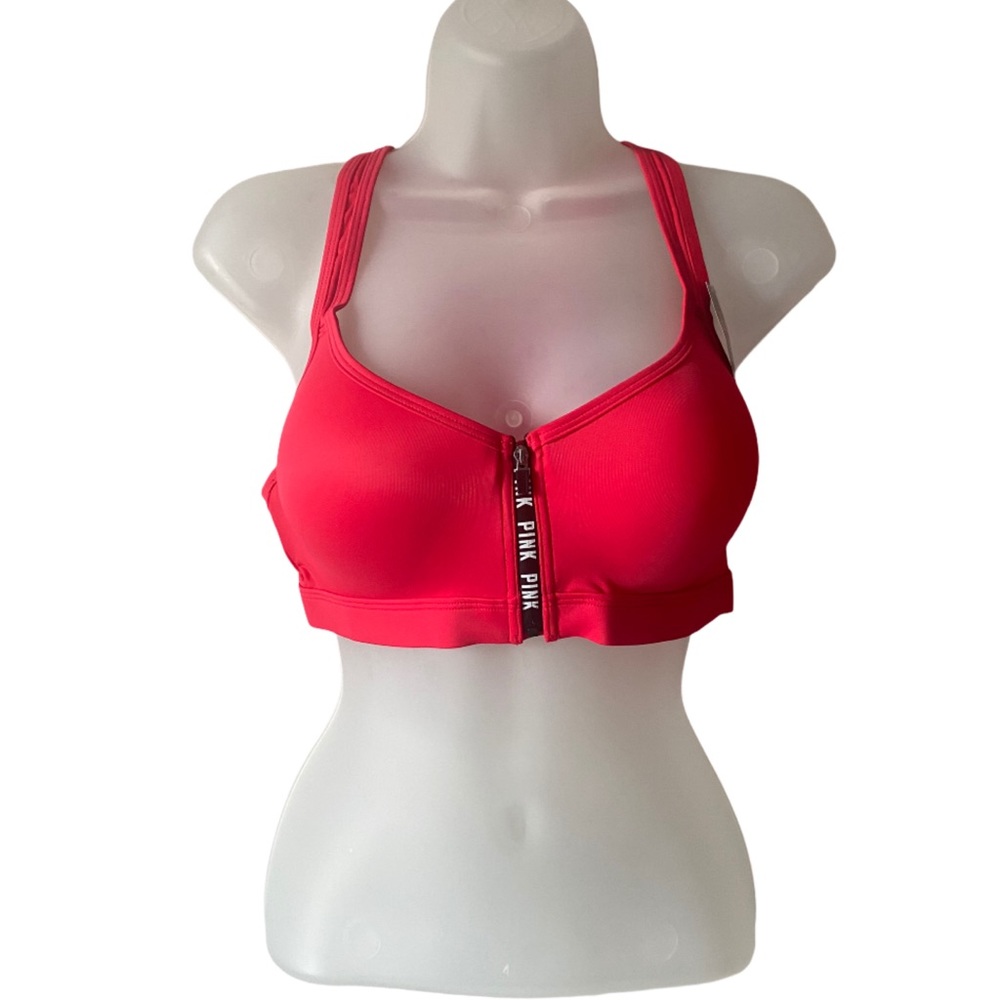 NWT Pink Victoria’s Secret Red Zip Up Sports Bra
